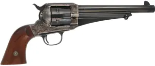 Model 1875 Remington Revolver,
caliber .45 Long Colt, 7-1/2" blued barrel,
color case hardened frame, black walnut grips, 
used, by Aldo Uberti